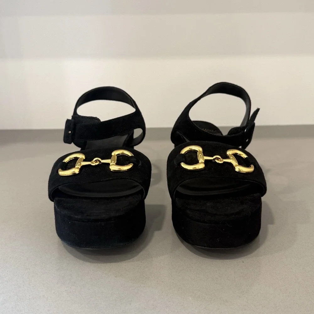 Jeffrey Campbell Timeless 2 Platform Sandals 9.5 Black Suede Retro Chic Chunky